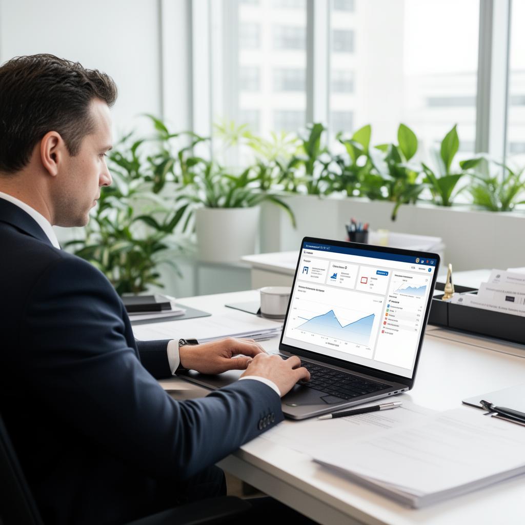 Gestor público analisando indicadores do programa em laptop